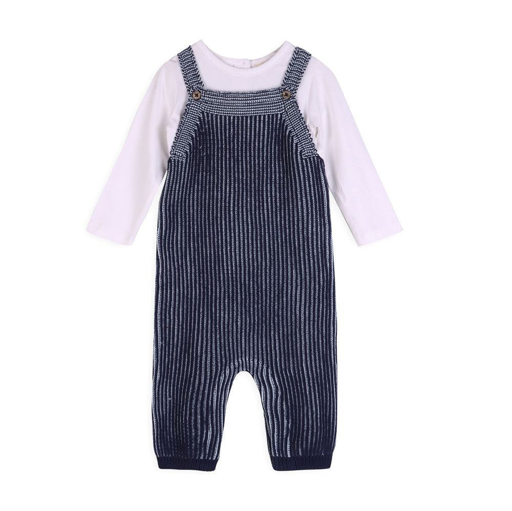 Viverano Organics denim blue ribbed sweater knit  overall set (organic) cotton.