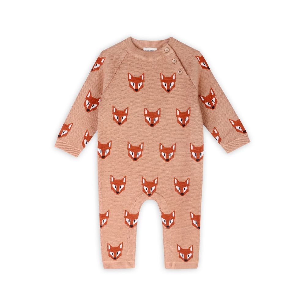 Viverano Organics Fox Jacquard knit baby hooded sweater knit romper (organic) cotton.