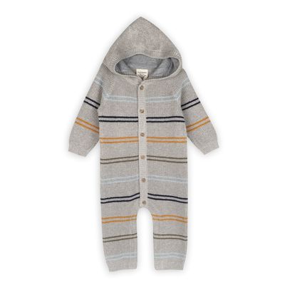 Viverano Organics classic stripe  knit baby hooded sweater knit romper (organic) cotton.