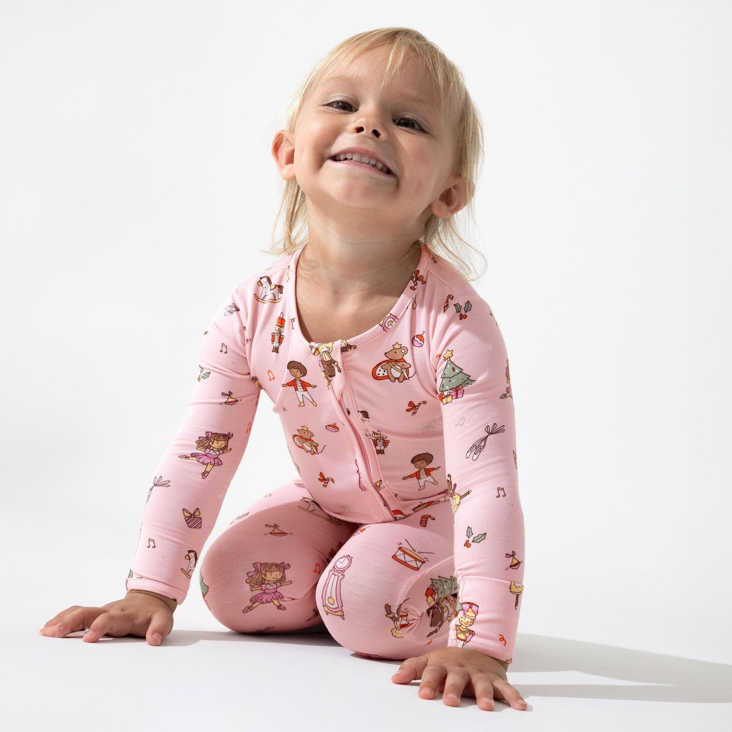 Bellabu Bear Bamboo long sleeve pajama convertible coverall- Nutcracker in Pink