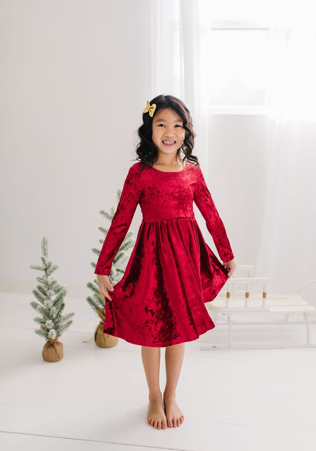 Ollie Jay Gwendolyn twirl dress in red crushed velvet