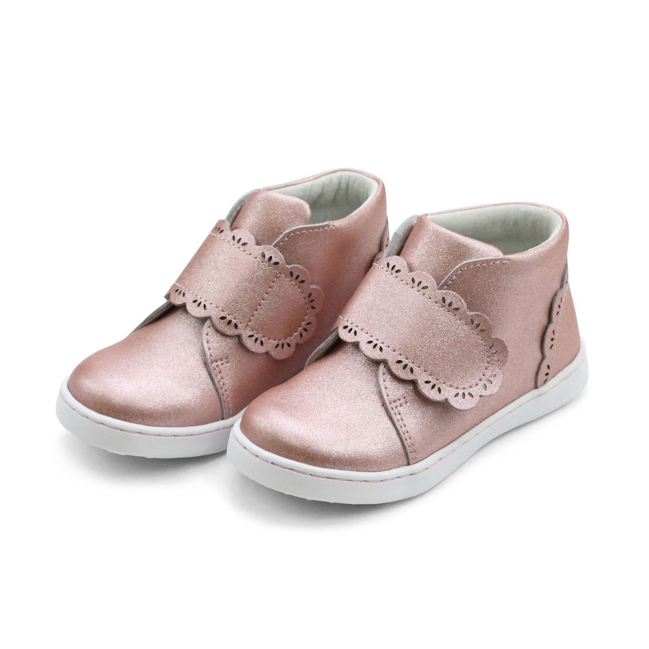 L&#39;Amour  colette single strap leather scalloped sneakers/boots -Glitter pink