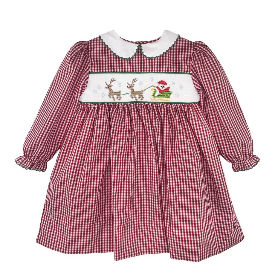 Petit Ami Holiday dress with hand picture smocking- bloomer included