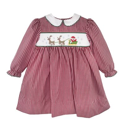 Petit Ami Holiday dress with hand picture smocking- bloomer included