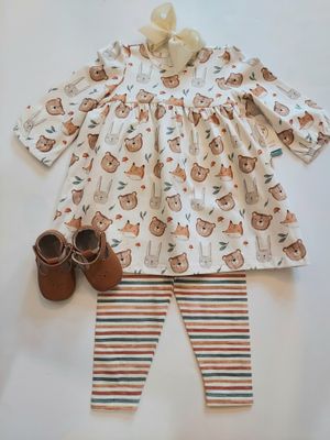 Viverano Organics organic cotton animal  print dress and striped leggings