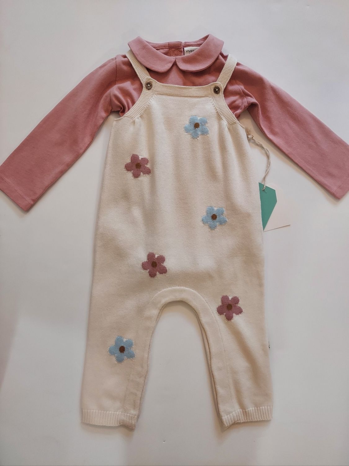 Viverano Organics organic cotton knit romper set- daisies and collared bodysuit