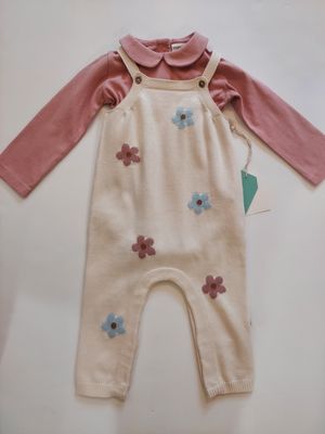 Viverano Organics organic cotton knit romper set- daisies and collared bodysuit