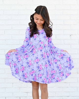 Lev Baby Bamboo long sleeve floral twirl dress- Eliza