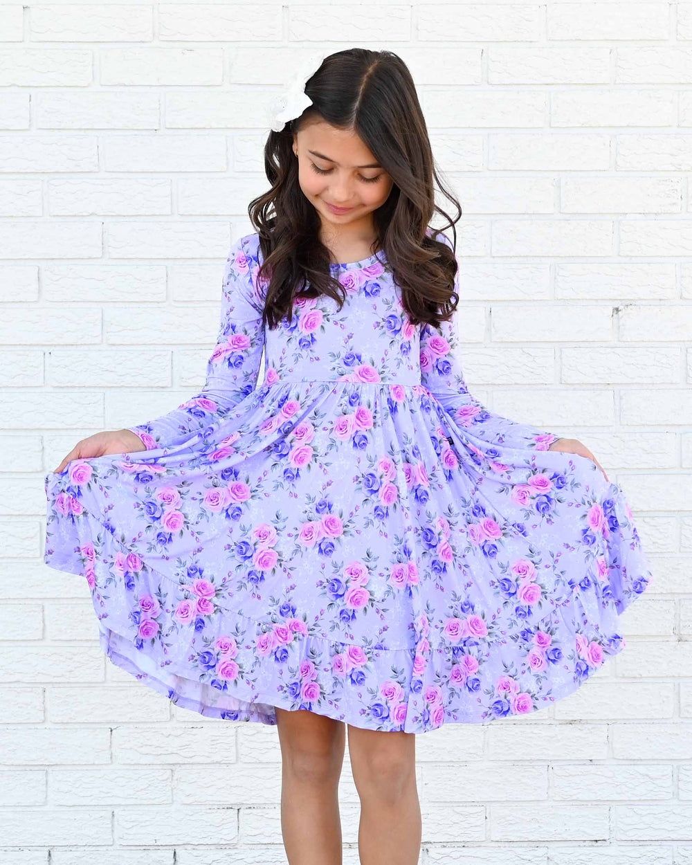 Lev Baby Bamboo long sleeve floral twirl dress- Eliza