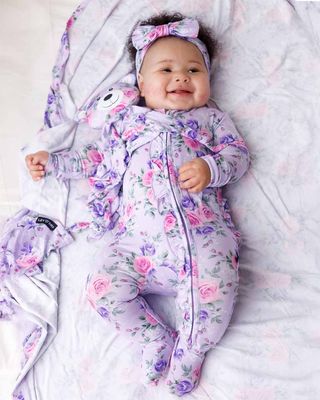 Lev Baby  Bamboo Eliza  ruffle floral footie- 2 way zipper
