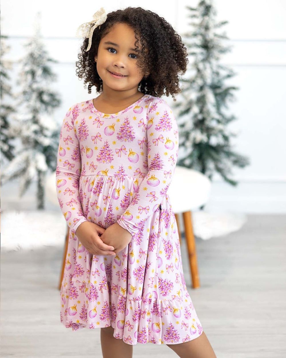 Lev Baby Bamboo long sleeve holiday twirl dress- Kristina