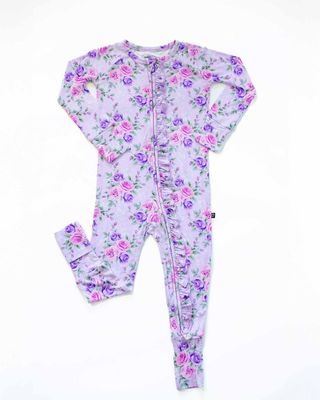 Lev Baby  Bamboo Eliza  ruffle floral convertible romper- 2 way zipper