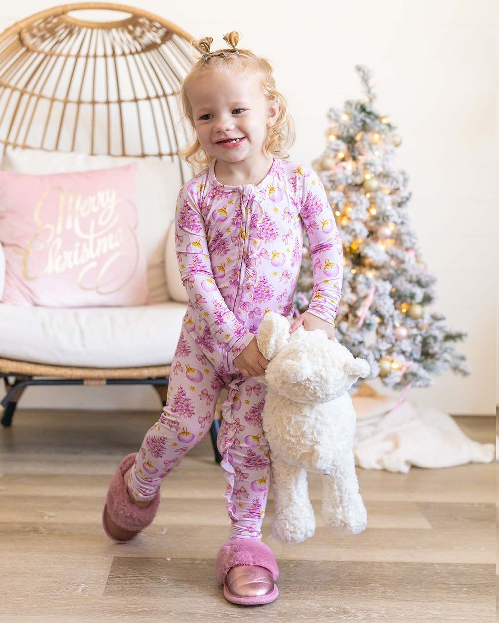 Lev Baby  Bamboo Kristina ruffle holiday convertible romper- 2 way zipper