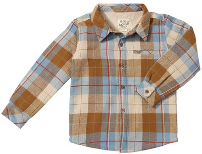 Me &amp; Henry adventurer 100% cotton sherpa lined woven shirt- Madras beige/brown plaid