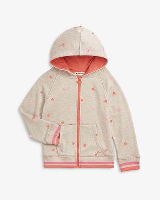 Appaman heart pink/oatmeal cozy raglan hoodie zip up heart sweatshirt- French Terry cotton blend-cotton