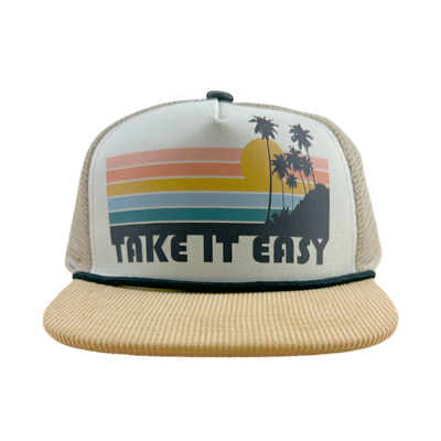 Tiny Whales corduroy brim "take it easy" trucker hat