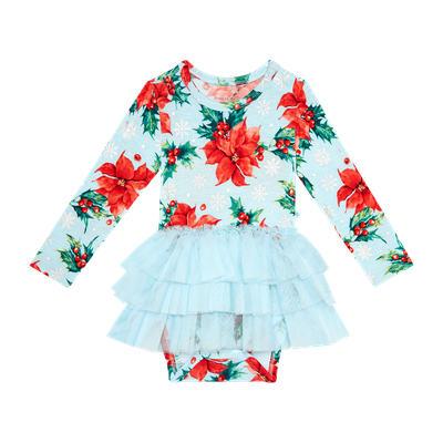 Posh Peanut Footie Long sleeve tulle skirt bodysuit-Winter Lily