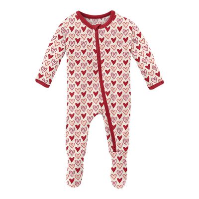 Kickee Pants bamboo print 2 way zippered footie-Natural Heart Doodles