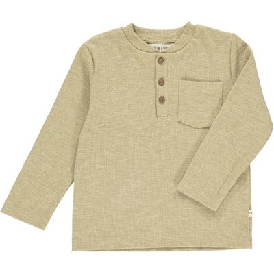 Me &amp; Henry 100% cotton Benji ribbed henley heathered beige shirt