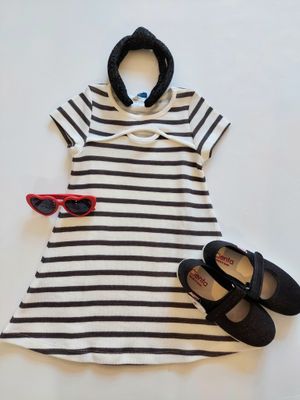 Mayoral black/white striped knit dress- keyhole bodice