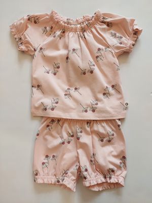 Danish Musli organic cotton floral puff sleeve t-shirt and floral bloomers set