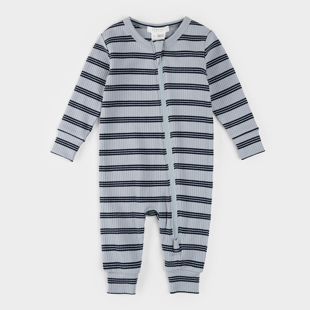 Petit Lem light blue striped ribbed sleeper- 2 way zipper modal