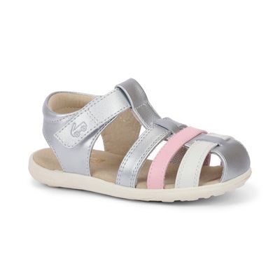 See Kai Run. Gloria V silver/pink leather sandals