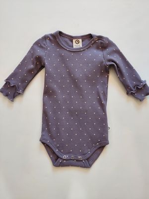 Fall Musli  purple dot ribbed bodysuit-organic cotton