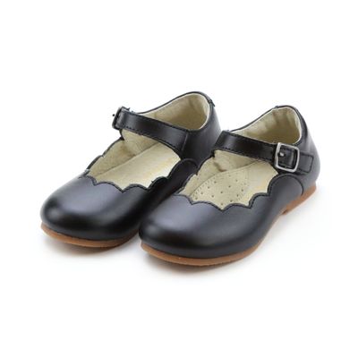 L'Amour Sonia black leather scalloped mary jane shoe