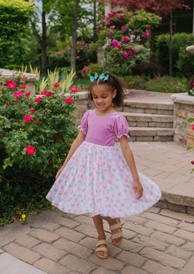 Ollie Jay Puff Rose dress in candy hearts print