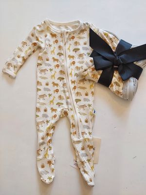 Kickee Pants -bamboo 2 way zipper footie- Natural Mini Safari