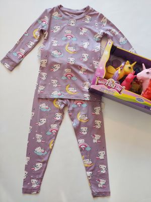 Kickee Pants -bamboo long sleeve pajama set - lavender Caticorn