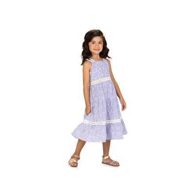 Brazilian Milon eyelet cotton embroidered midi dress with ric rac.
