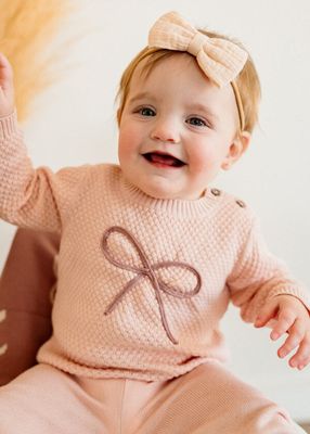 Viverano Organics chloe bow sweater knit baby pullover in rosewood pink-organic
