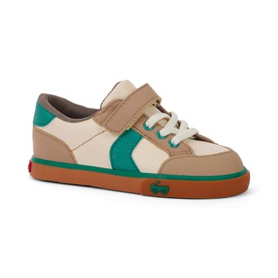 See Kai Run Connor beige/jungle green retro inspired leather sneakers