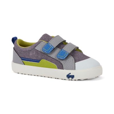 See Kai Run Riley double loop strap gray denim/lime  sneakers