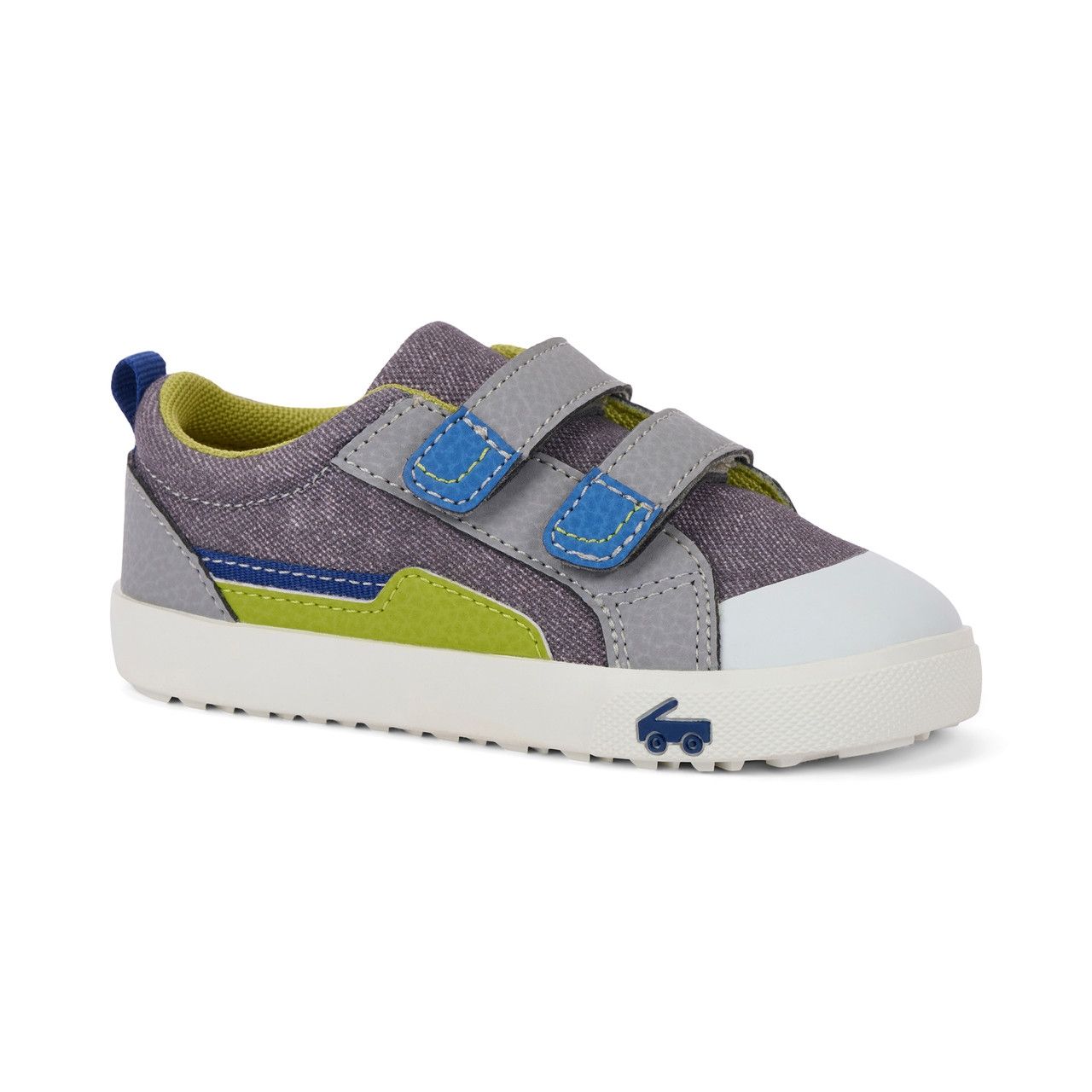 See Kai Run Riley double loop strap gray denim/lime  sneakers