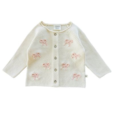 Viverano Organics  Zoe bow sweater knit baby button cardigan-organic
