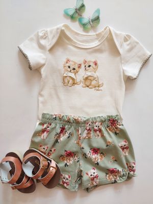 Milon 2 pc cotton set-kitty top/floral pant