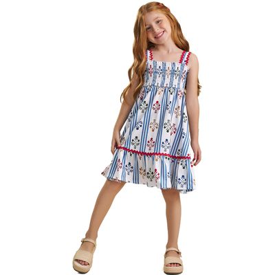 Brazilian Milon cotton floral sun dress with red ric rac.