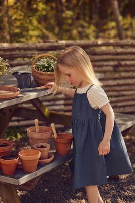 Danish Musli Peony  organic  cotton chambray dress with floral top set