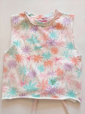 Joyous and Free Aloha pastel palm sleeveless, tie back top