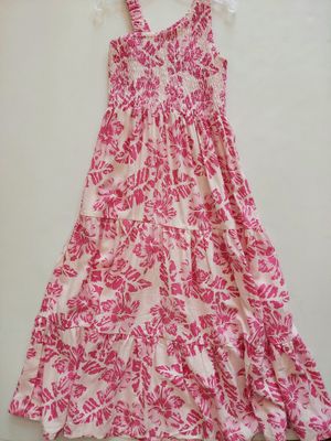 Joyous and Free Cove smocked bodice maxi dress-pink Hawaiian floral