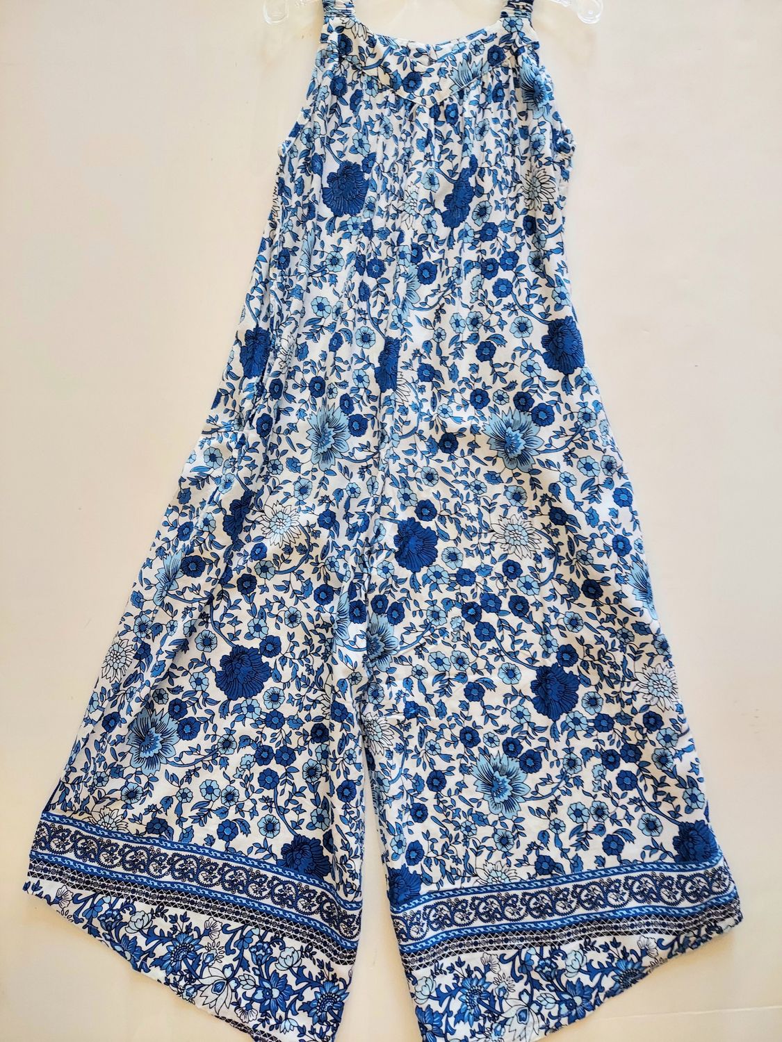 Joyous and Free Cove blue/white floral  border romper