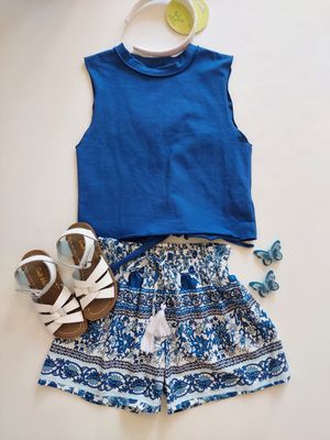 Joyous and Free blue crush blueberry ditsy short with smocked waist