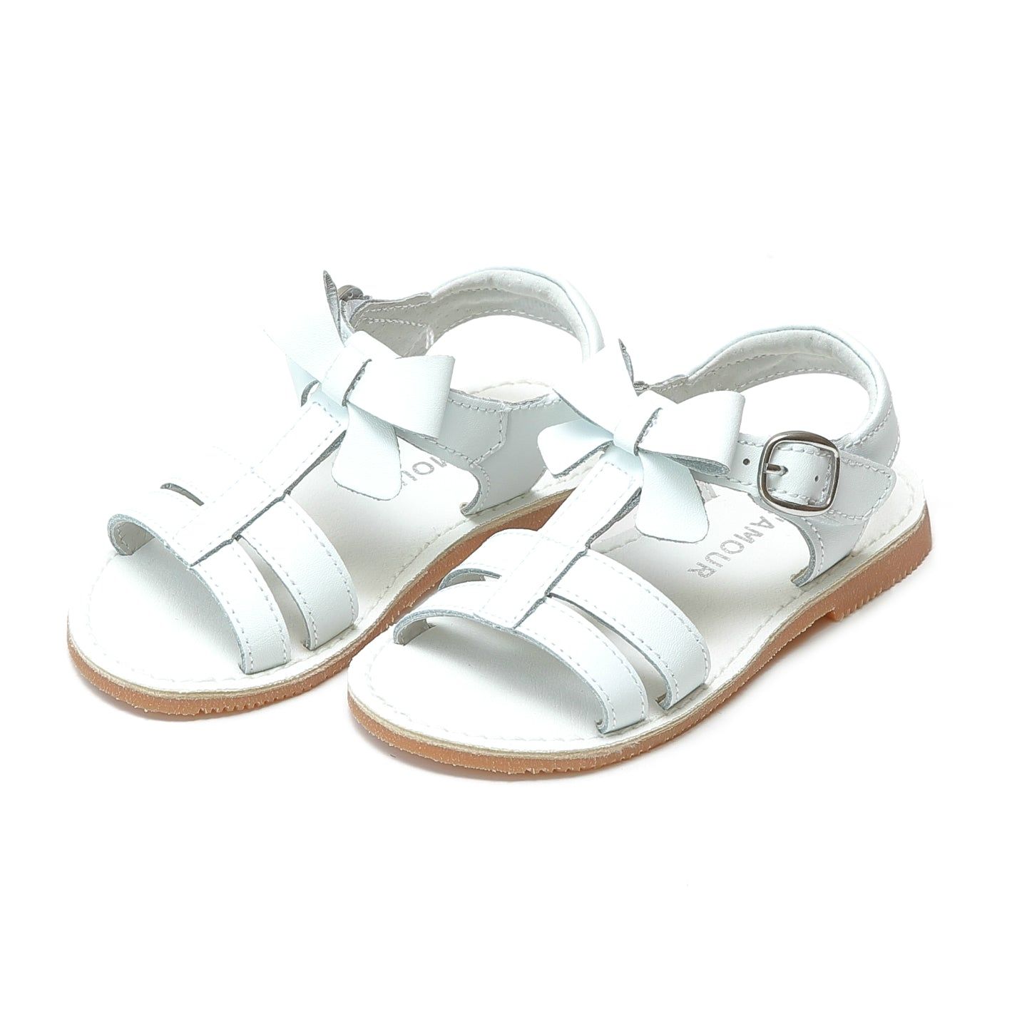 L'Amour  Janie bow on strap white leather sandals