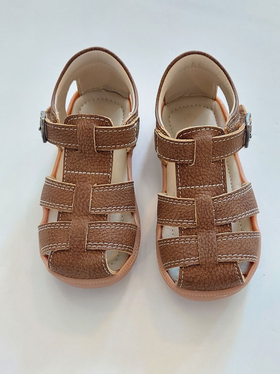 L'amour  Arlen chestnut brown leather sandals-hook and loop