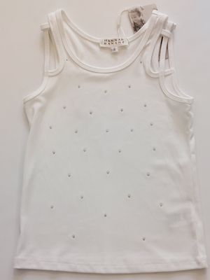 Hannah Banana White double strap rib tank top with rhinestones