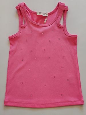 Hannah Banana bright pink double strap rib tank top with rhinestones