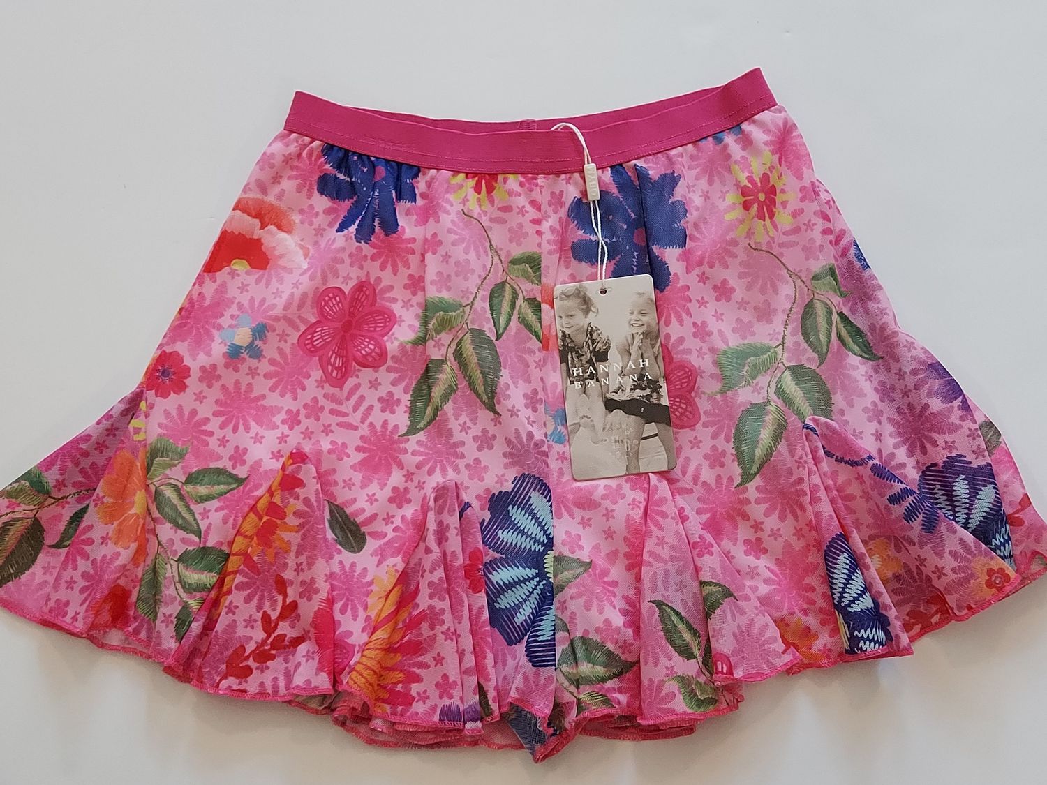 Hannah Banana Tropical print godet skort- pink multi colored